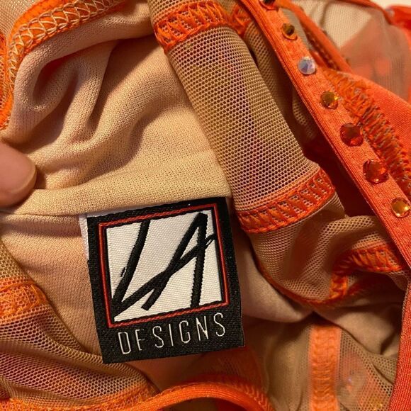 LA dance designs semi custom ASTRA UNITARD coral orange child large LC - Picture 15 of 16